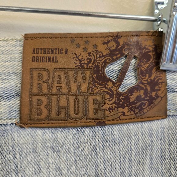 Raw Blue Y2K 2000s Men's 32x32 Denim Jeans Distressed Bleach Wash Flap Pockets - Picture 6 of 12